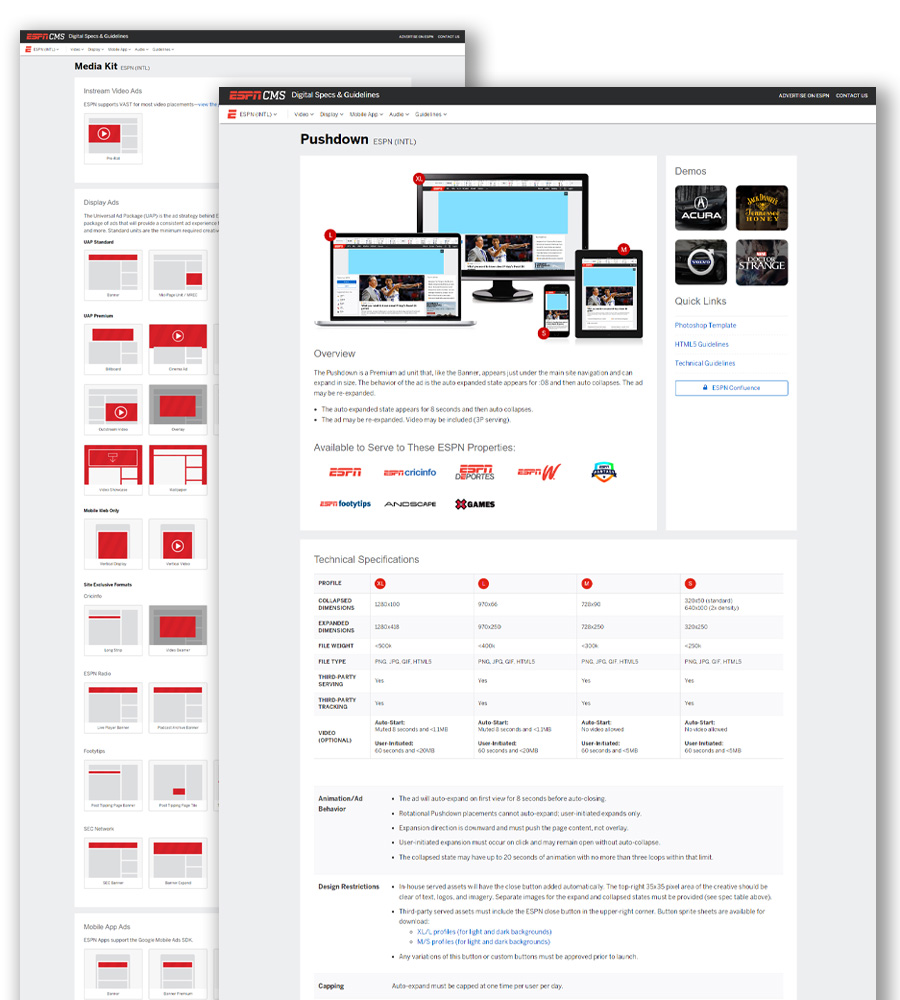 screenshots of the finalized site design