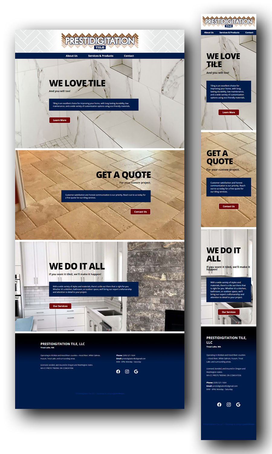 screenshots of the homepage showing responsive design