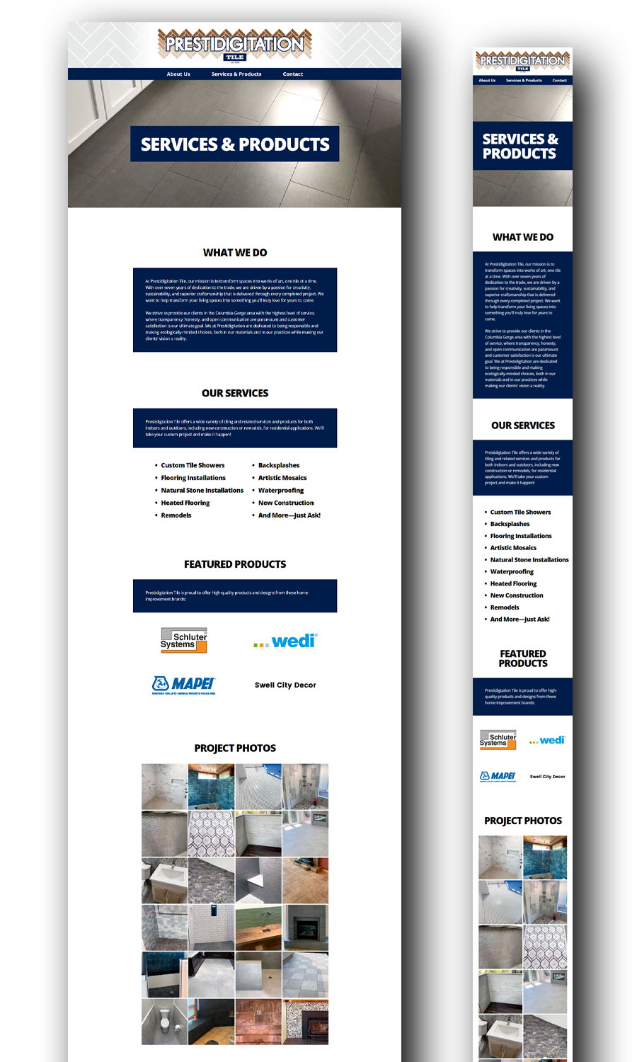 screenshots of one of the sub sections of the web site